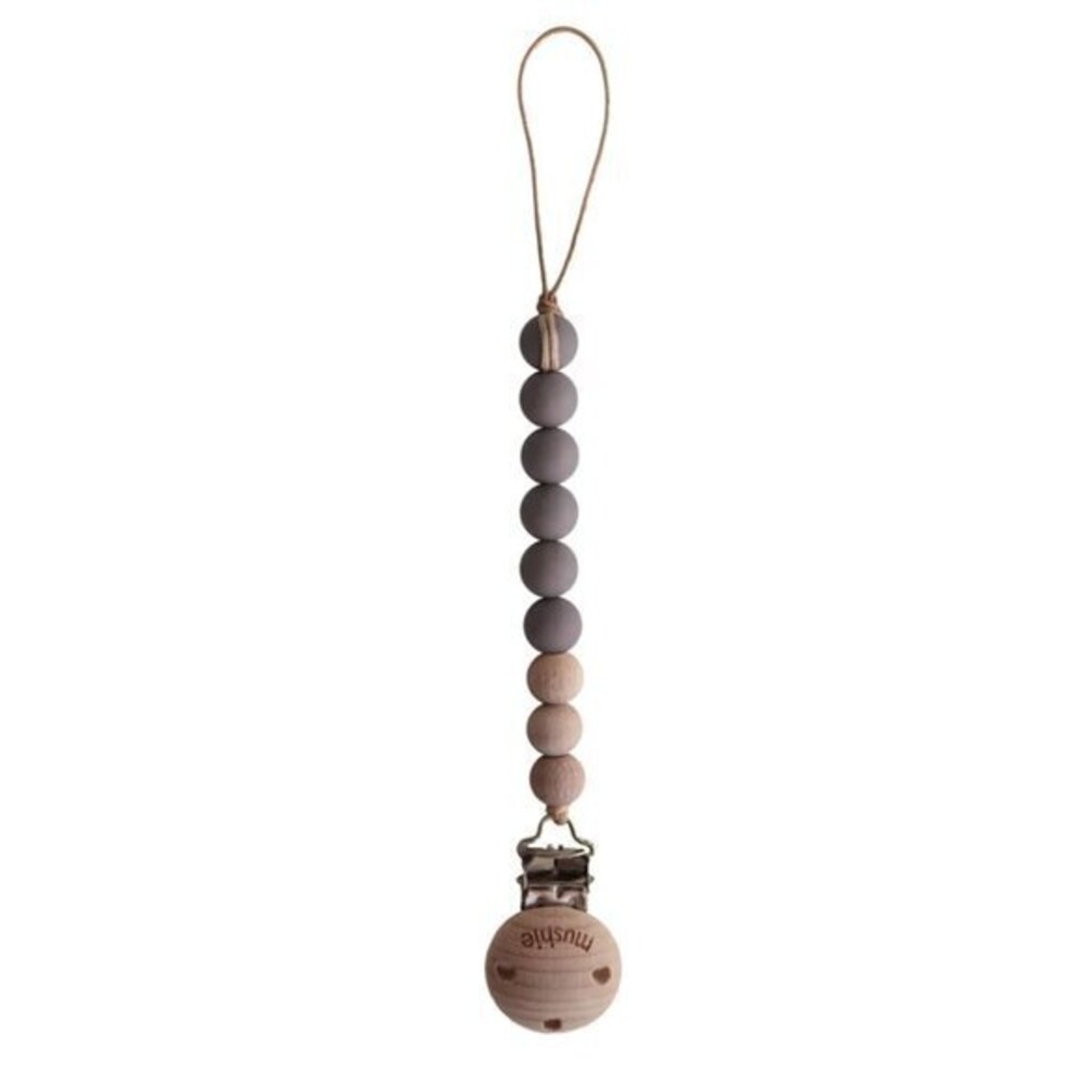 Mushie CLEO Pacifier Clip in Ash Dark Purple NWT